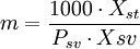 m = \frac{1000 \cdot X_{st}}{P_{sv} \cdot X{sv}}