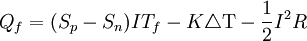 Q_f=(S_p-S_n)IT_f-K\triangle\mathrm{T}-\frac{1}{2}I^2R\,