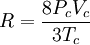 R = \frac{8P_c V_c}{3T_c}