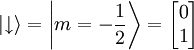 | {\downarrow} \rang = \left \vert {m = -\frac 1 2} \right \rang = \begin{bmatrix} 0 \\ 1 \end{bmatrix}