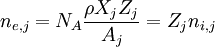 n_{e,j} = N_A \frac{\rho X_jZ_j}{A_j}=Z_jn_{i,j}