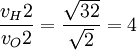 \frac {v_H2} {v_O2} = \frac {\sqrt{32}} {\sqrt{2}} = 4
