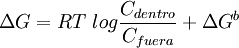 \Delta G = RT\ log \frac{C_{dentro}}{C_{fuera}}+\Delta G^b