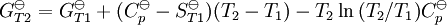 G_{T2}^\ominus = G_{T1}^\ominus + (C_p^\ominus - S_{T1}^\ominus)(T_2-T_1) - T_2 \ln{({T_2}/{T_1})}C_p^\ominus