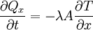 \frac{\partial Q_x}{\partial t} = -\lambda A \frac{\partial T}{\partial x}