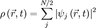 \rho\left(\vec{r},t\right) = \sum_j^{N/2}\left|\psi_j\left(\vec{r},t\right)\right|^2