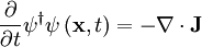 \frac{\partial}{\partial t} \psi^\dagger \psi \, (\mathbf{x},t) = - \nabla \cdot \mathbf{J}