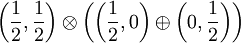 \left(\frac{1}{2},\frac{1}{2}\right)\otimes \left(\left(\frac{1}{2},0\right)\oplus \left(0,\frac{1}{2}\right)\right)