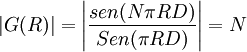 |G(R)|= \left| \frac{sen(N\pi RD)}{Sen(\pi RD)} \right|= N