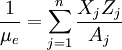 \frac{1}{\mu_e} = \sum_{j=1}^n \frac{X_jZ_j}{A_j}