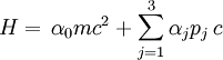 H = \,\alpha_0 mc^2 + \sum_{j = 1}^3 \alpha_j p_j \, c