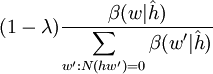 (1-\lambda) \frac{\beta(w|\hat{h})}{\displaystyle\sum_{w':N(hw')=0}{\beta(w'|\hat{h})}}