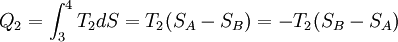 Q_2 = \int_3^4 T_2 dS = T_2 (S_A - S_B) = - T_2 (S_B - S_A)