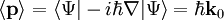 \langle\mathbf{p}\rangle=\langle \Psi |-i\hbar\nabla|\Psi\rangle = \hbar\mathbf{k}_0