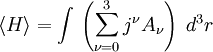 \langle H \rangle = \int \, \left( \sum_{\nu = 0}^3 j^\nu A_\nu \right) \; d^3r