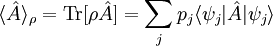 \langle \hat{A} \rangle_\rho = \operatorname{Tr}[\rho \hat{A}]=\sum_j p_j\langle \psi_j|\hat{A}|\psi_j\rangle